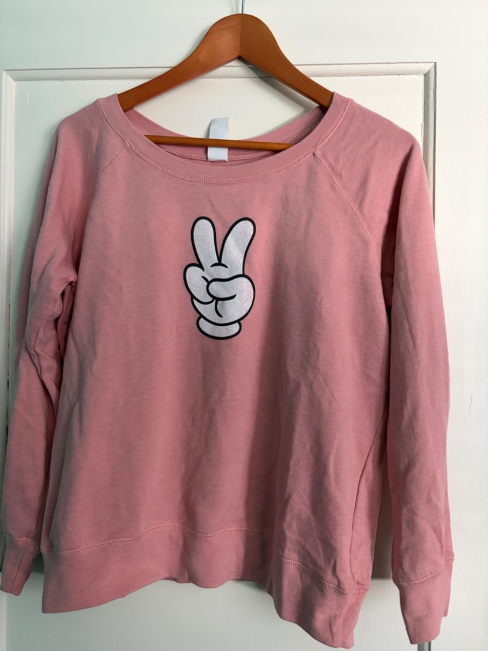 Pink Sweatshirt with Peace “Mickey” Hand Graphic
